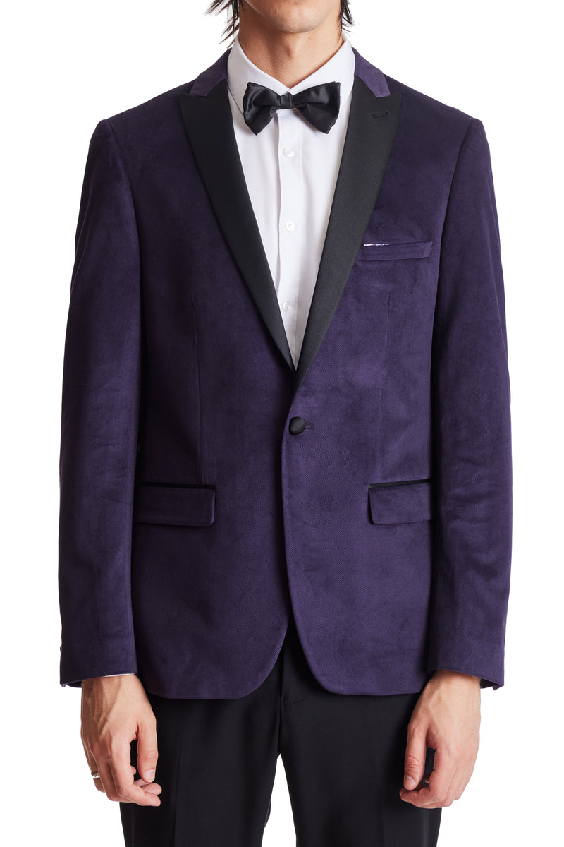 Grosvenor Peak Tux Jacket - slim - Dark Iris Purple Velvet – Paisley