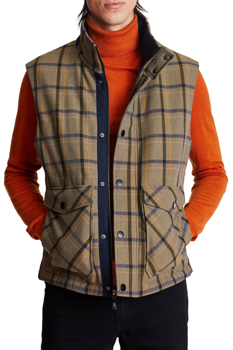 Honeycutt Puffer Vest - Military Herringbone Plaid – Paisley & Gray