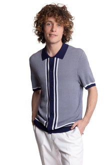  Full Placket Retro Polo - Navy White