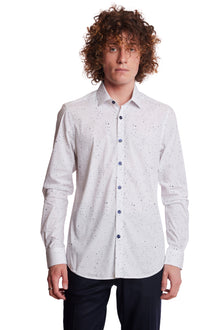  Samuel Spread Collar Shirt - White Blue Splatter