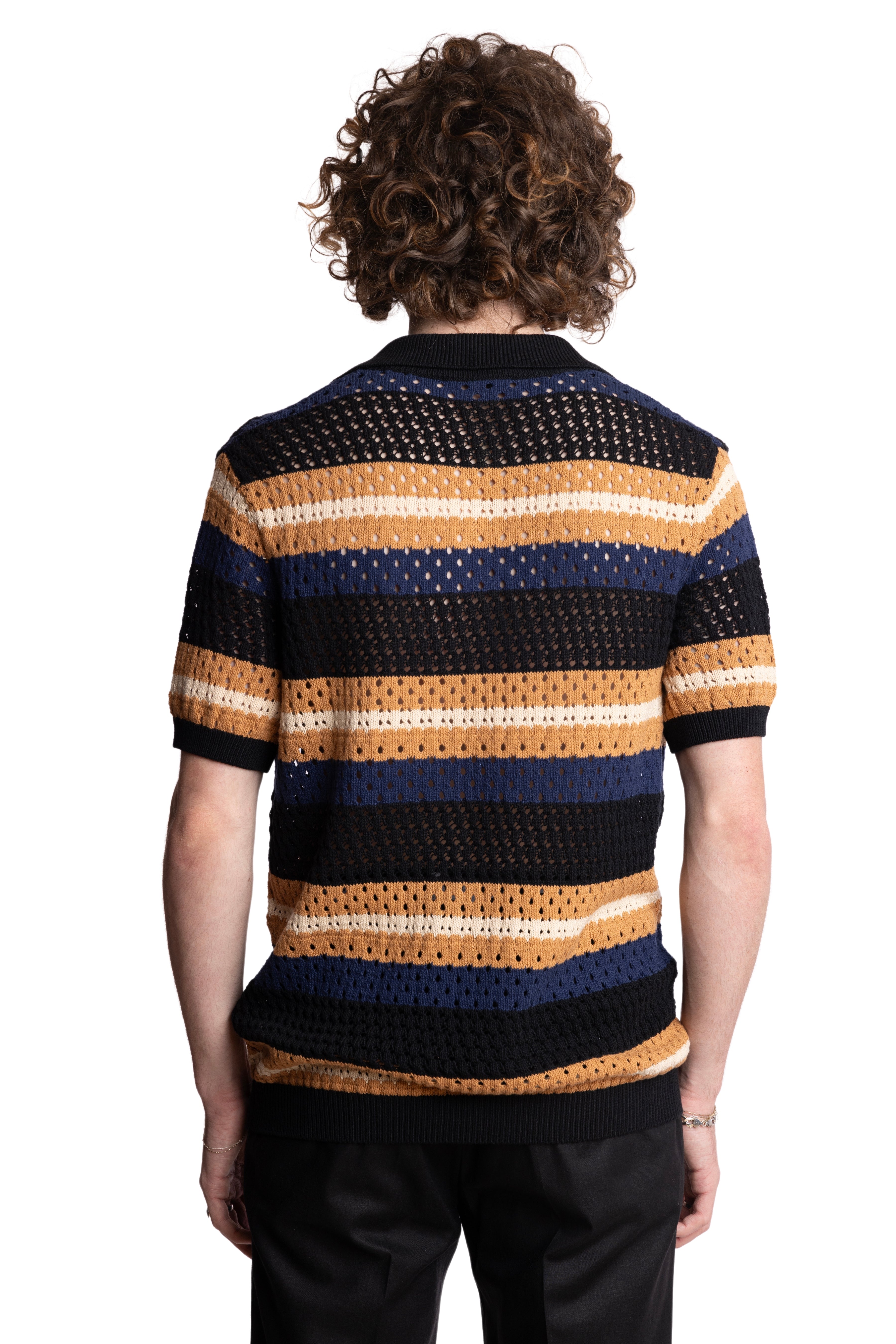 Johnny Collar Crochet Polo - Midnight Black Camel