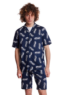  S/S Camp Collar Shirt - Navy Pineapple