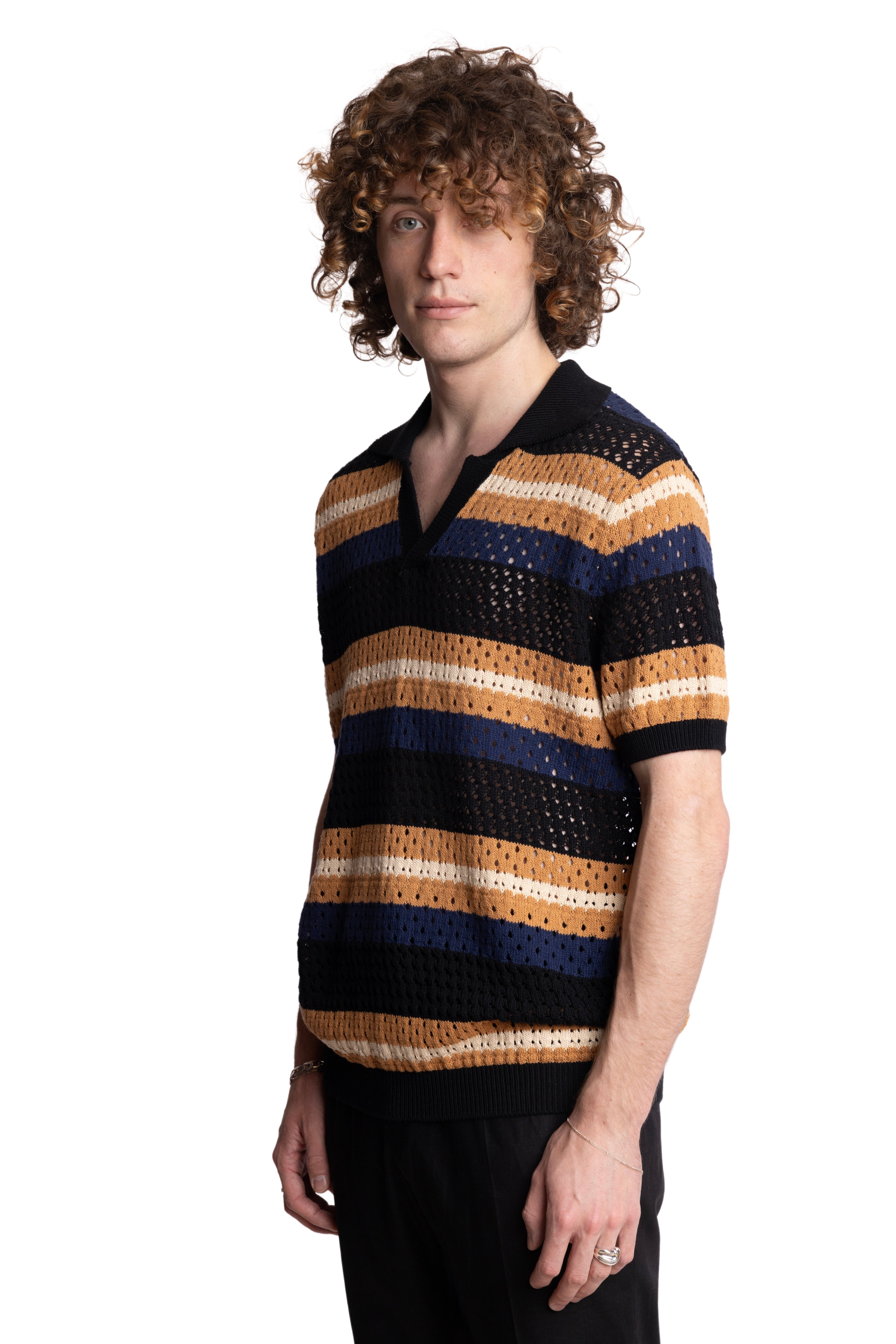 Johnny Collar Crochet Polo - Midnight Black Camel