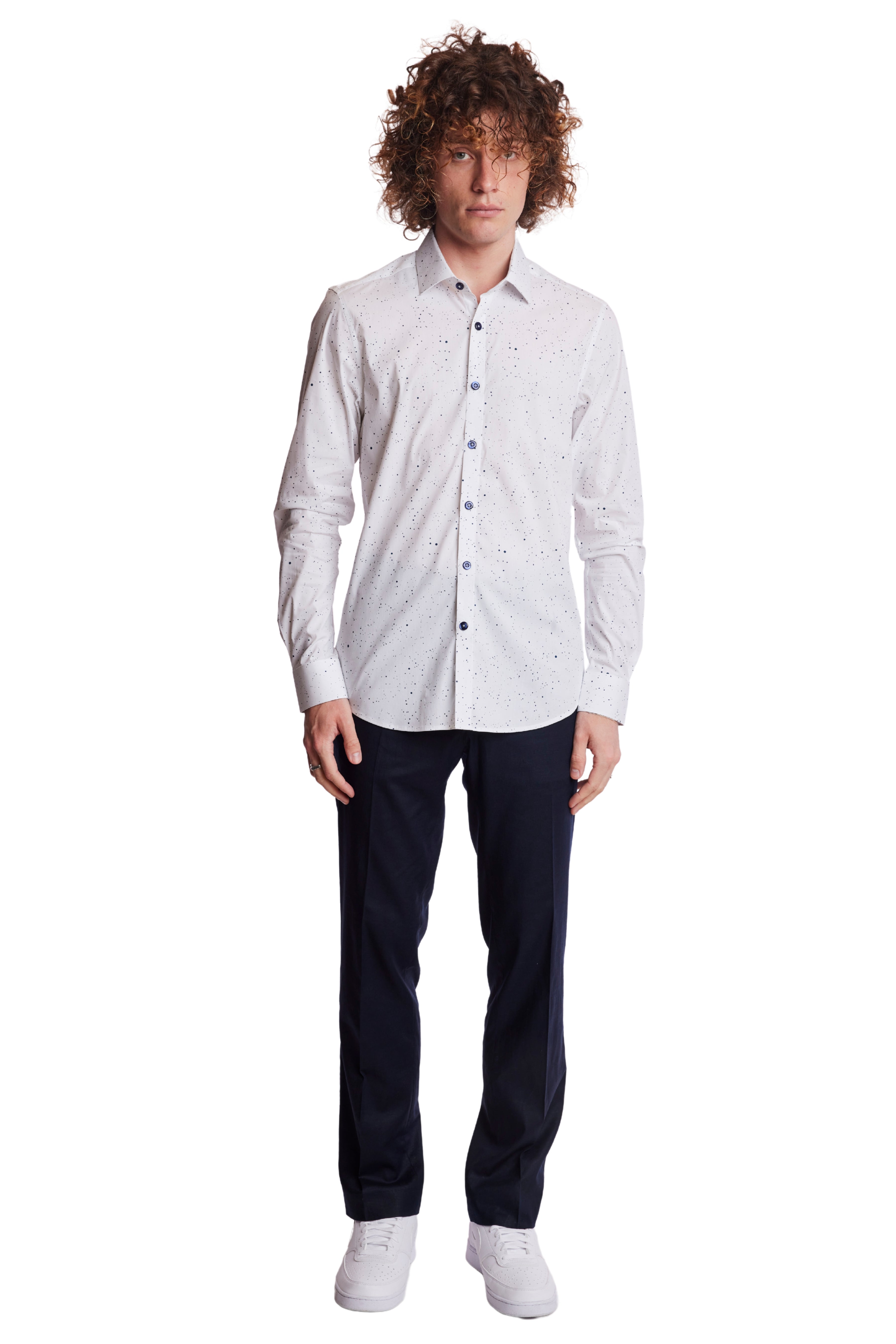 Samuel Spread Collar Shirt - White Blue Splatter