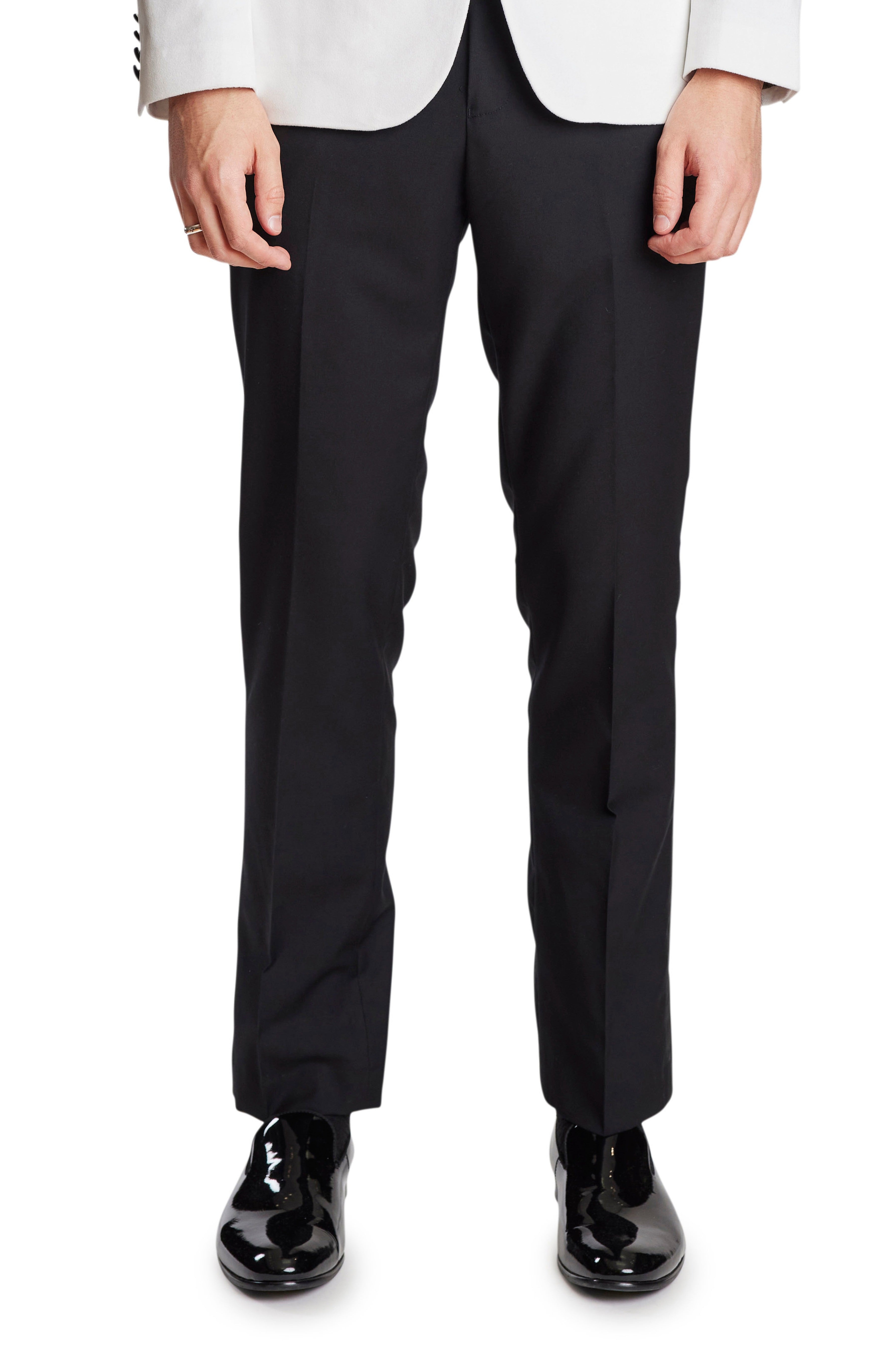 Men's Satin Stripe Black Polyester Classic Fit Plain Front T