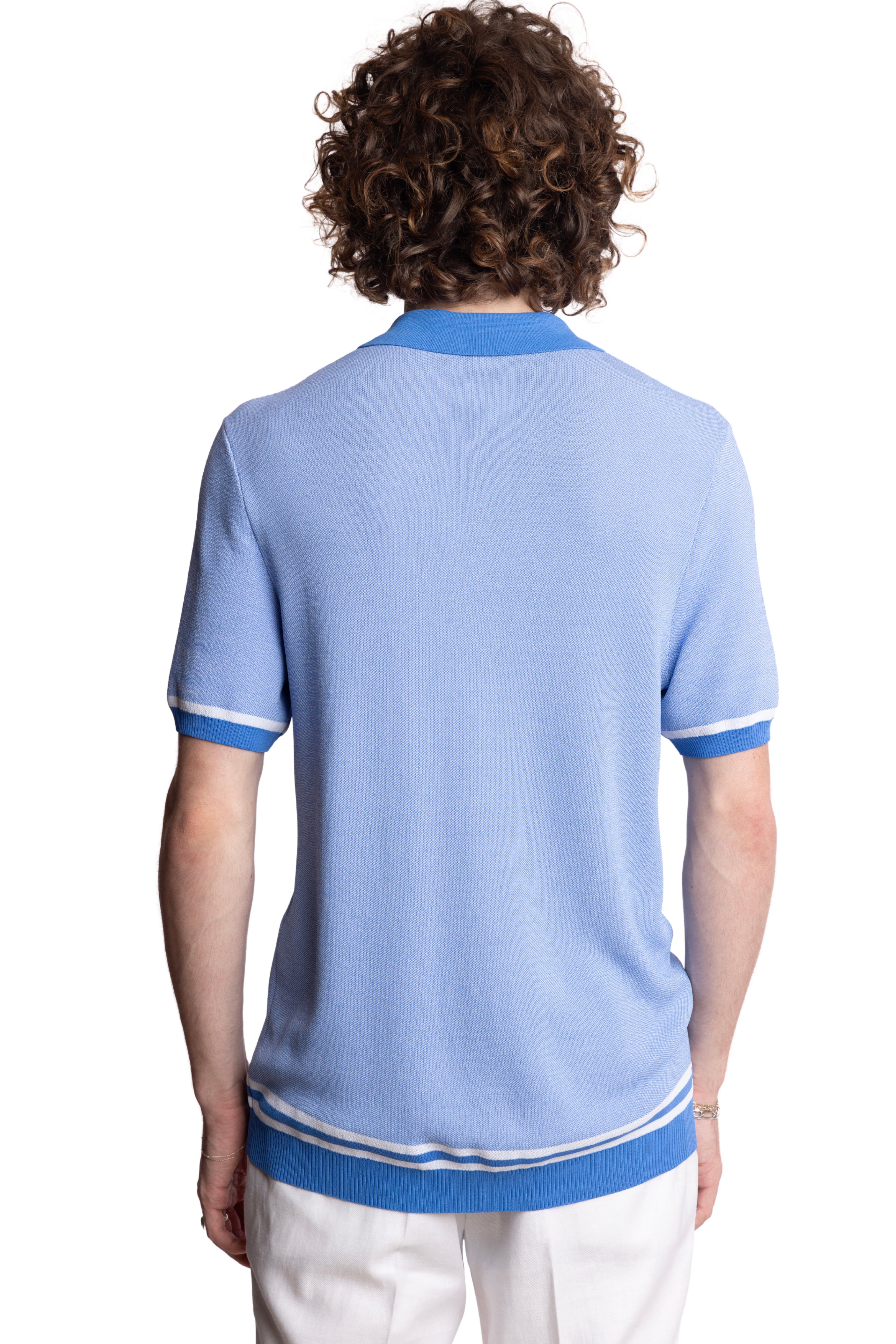 Full Placket Retro Polo - Easy Blue White