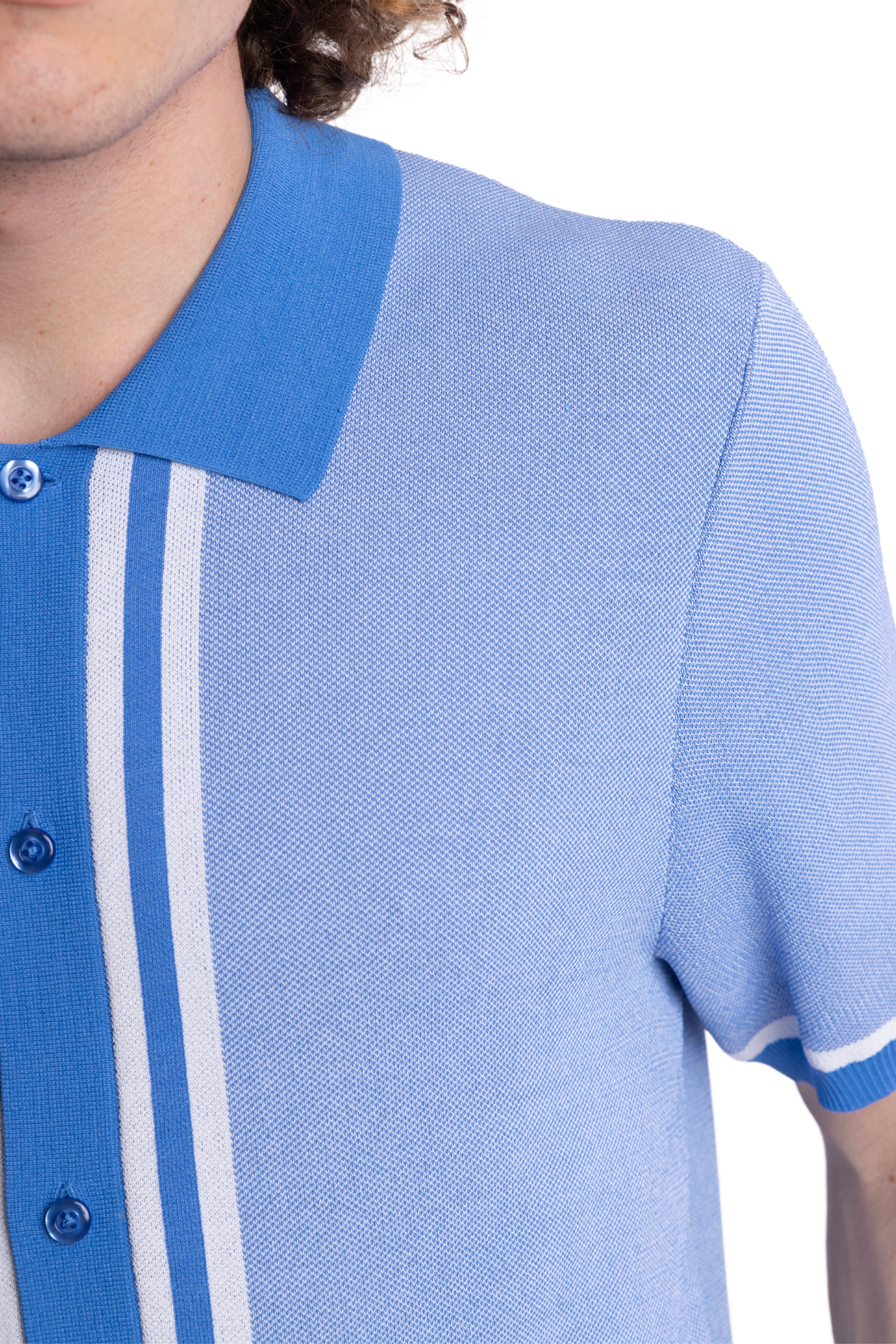 Full Placket Retro Polo - Easy Blue White