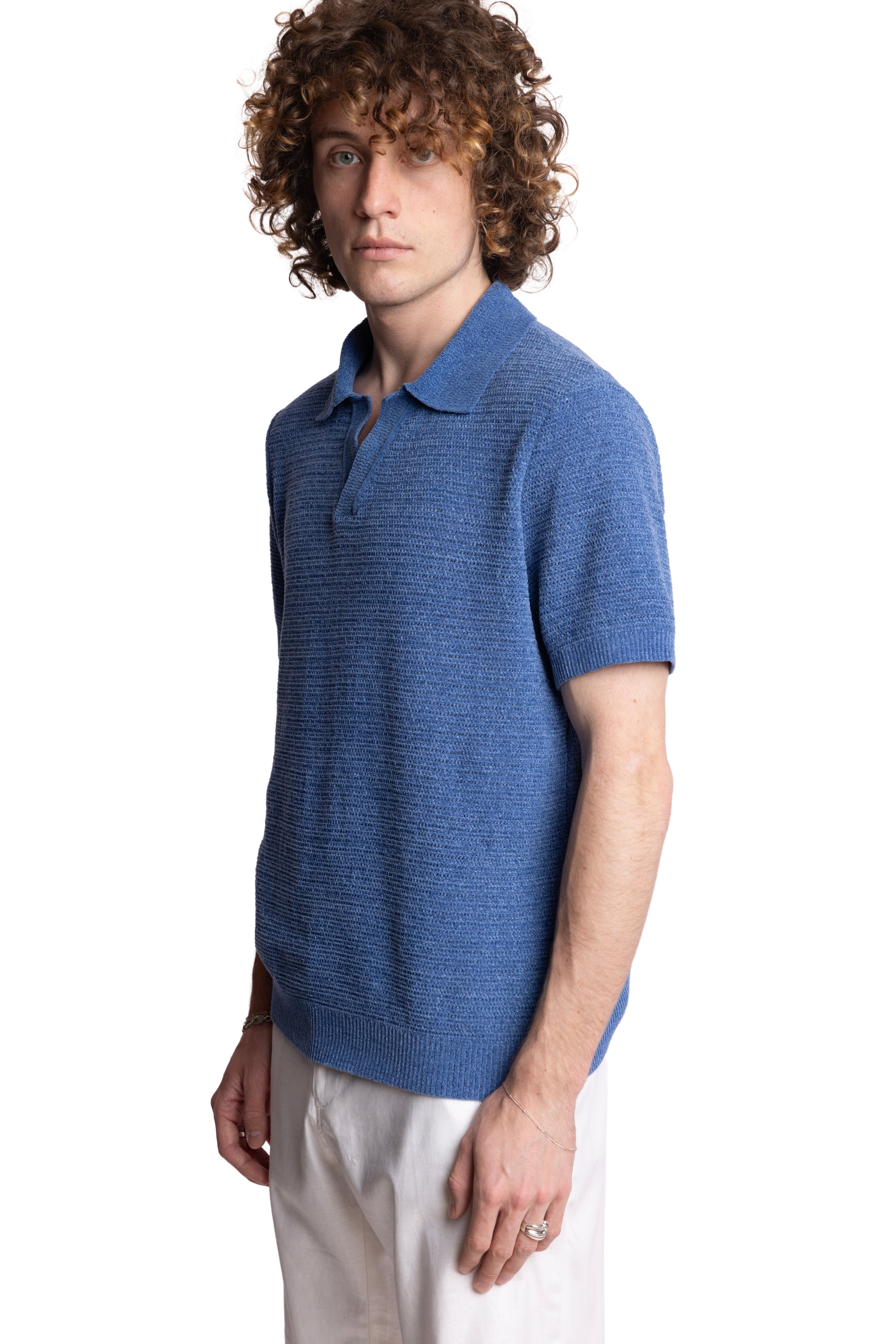 Johnny Collar Polo - Soft Blue Chenille