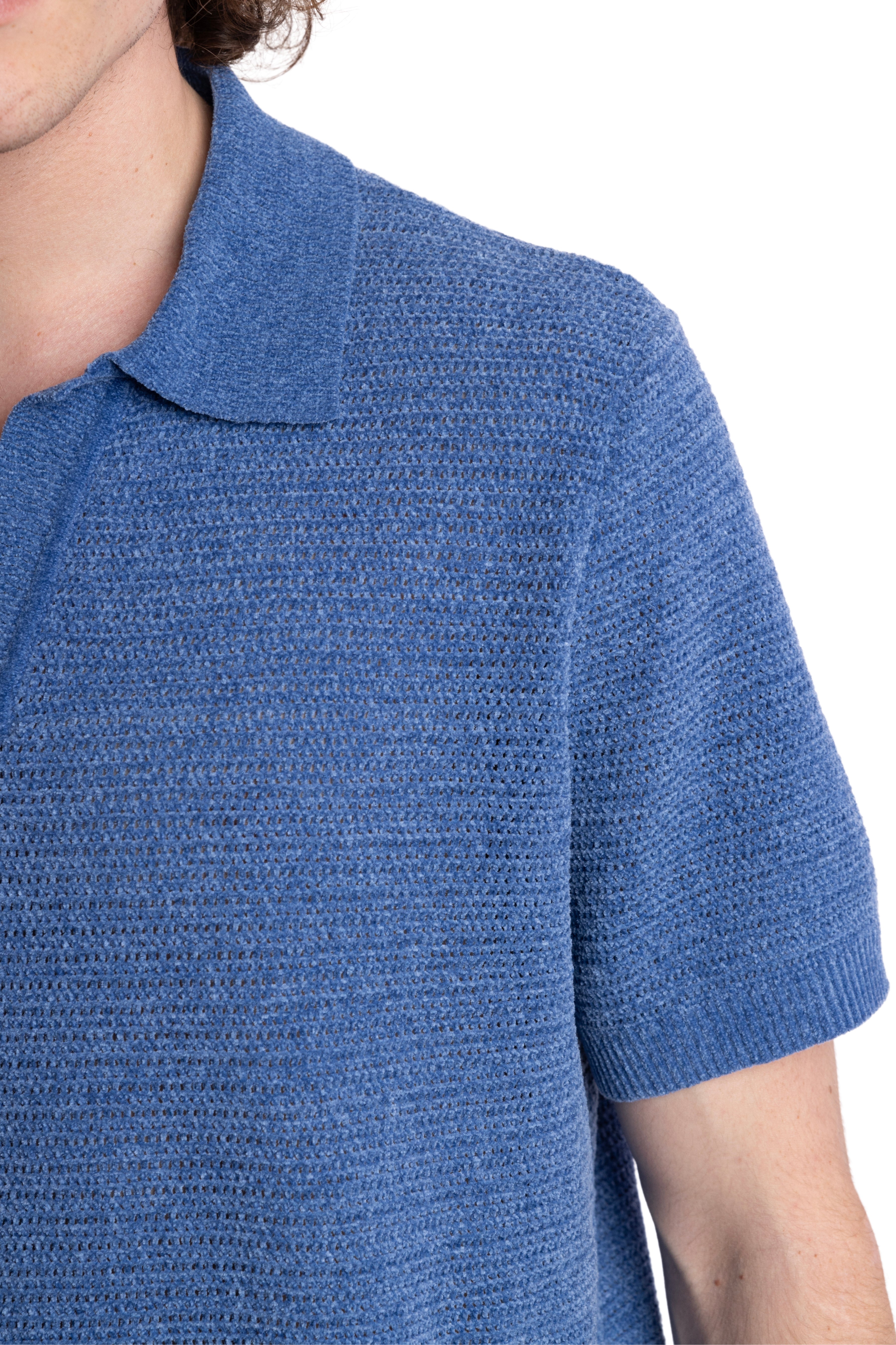 Johnny Collar Polo - Soft Blue Chenille