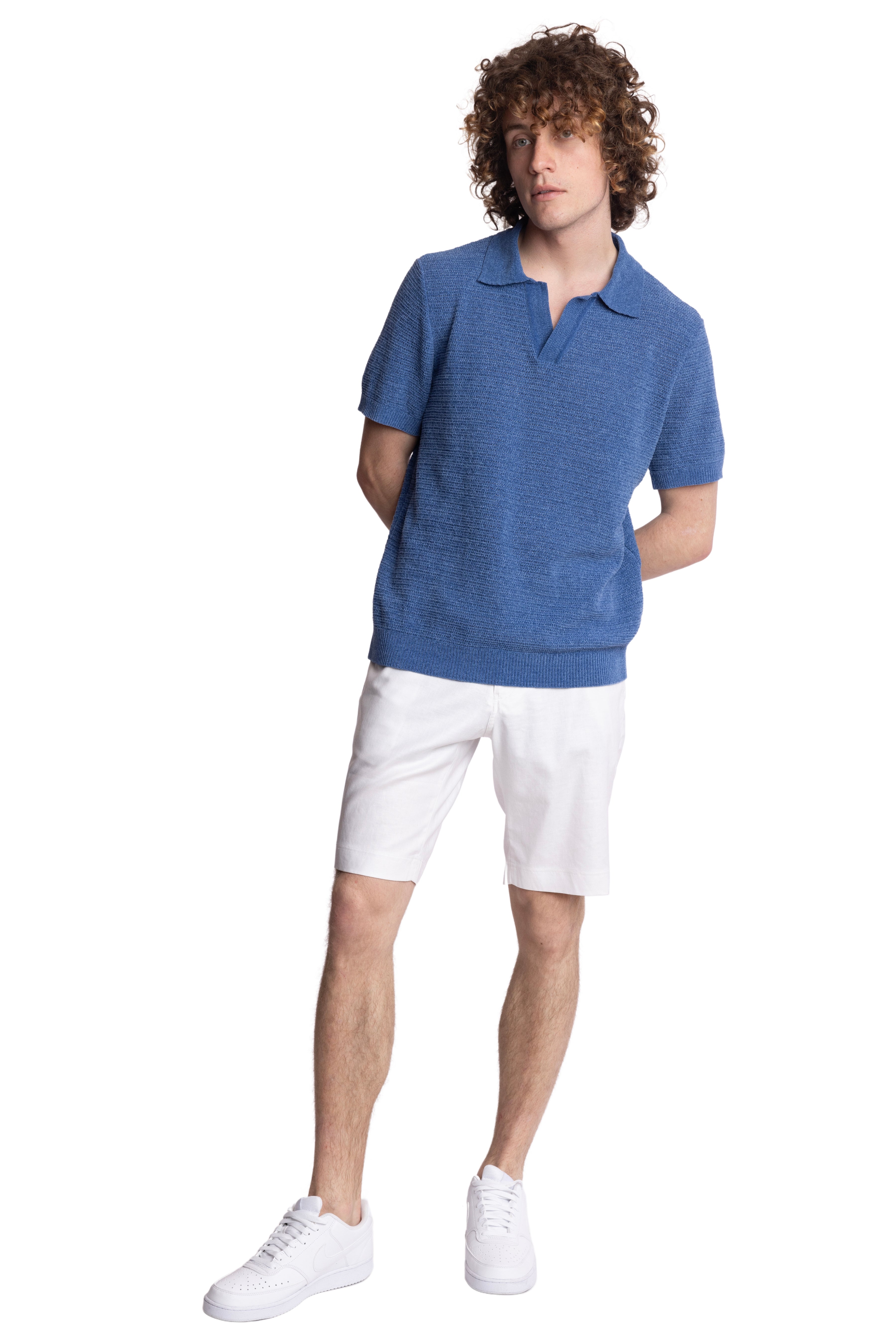 Johnny Collar Polo - Soft Blue Chenille