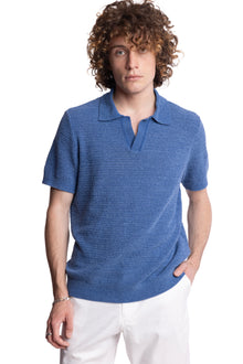  Johnny Collar Polo - Soft Blue Chenille