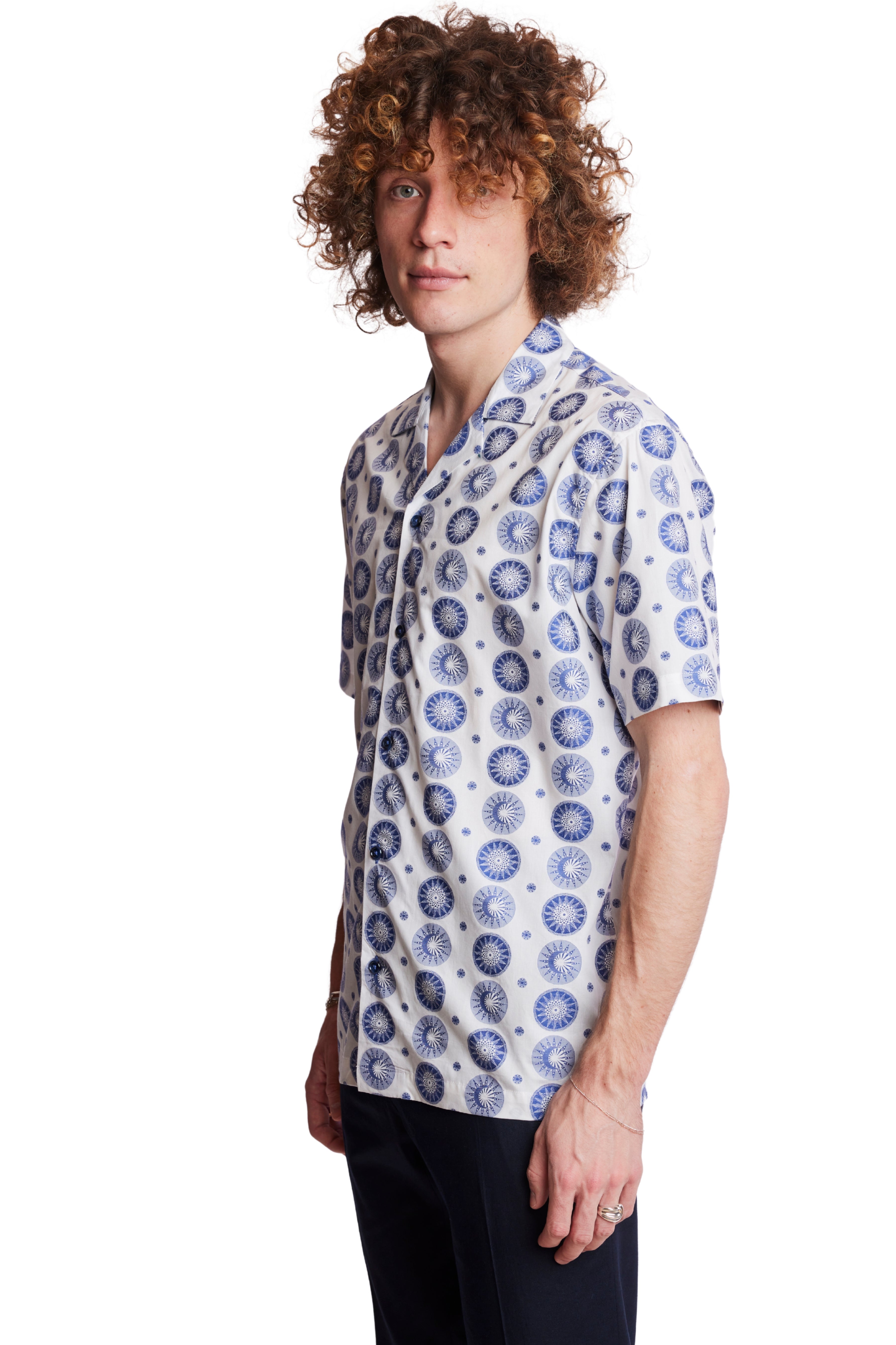 S/S Camp Collar Shirt - Wt Blue Sun Moon