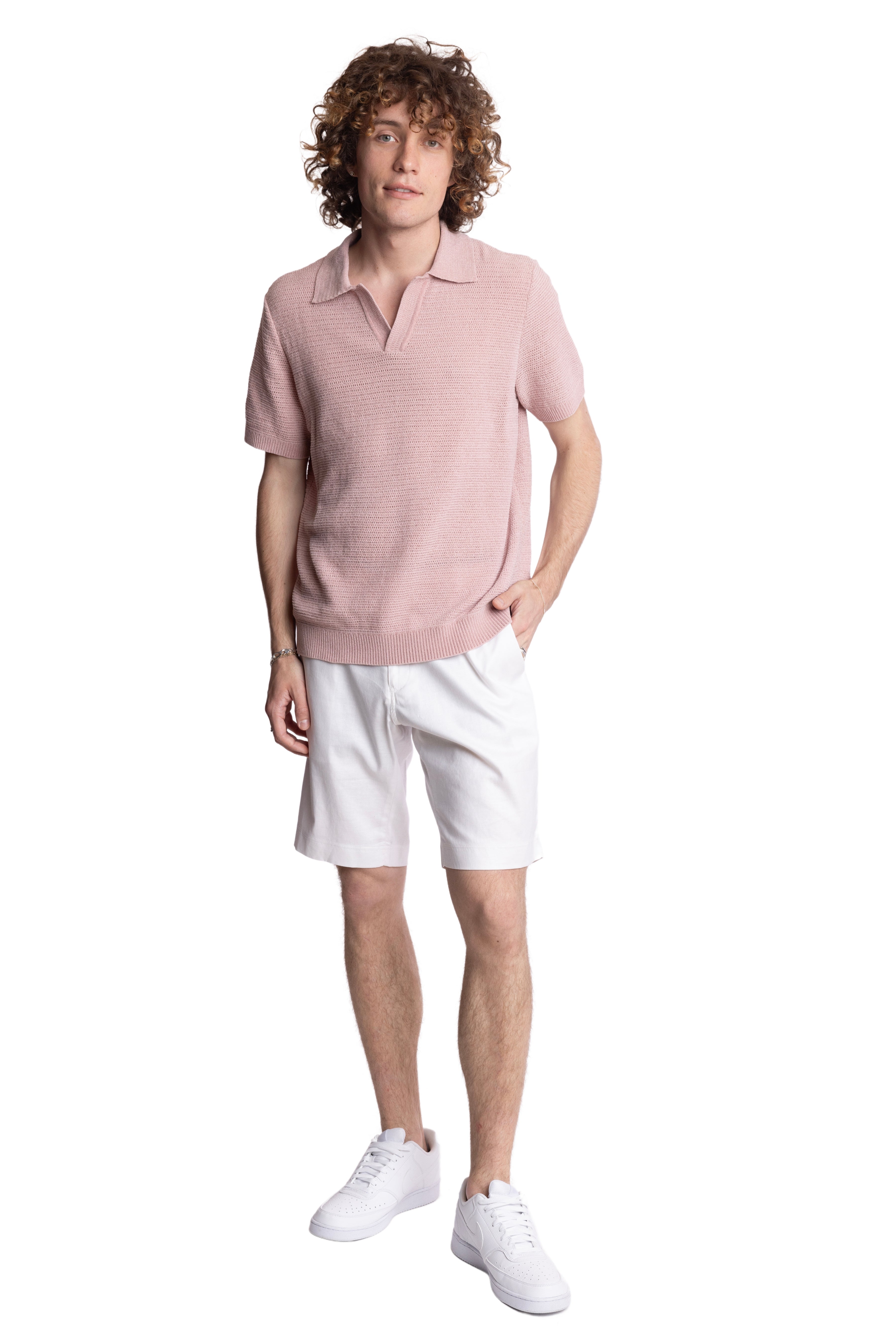 Johnny Collar Polo - Dusty Pink Chenille