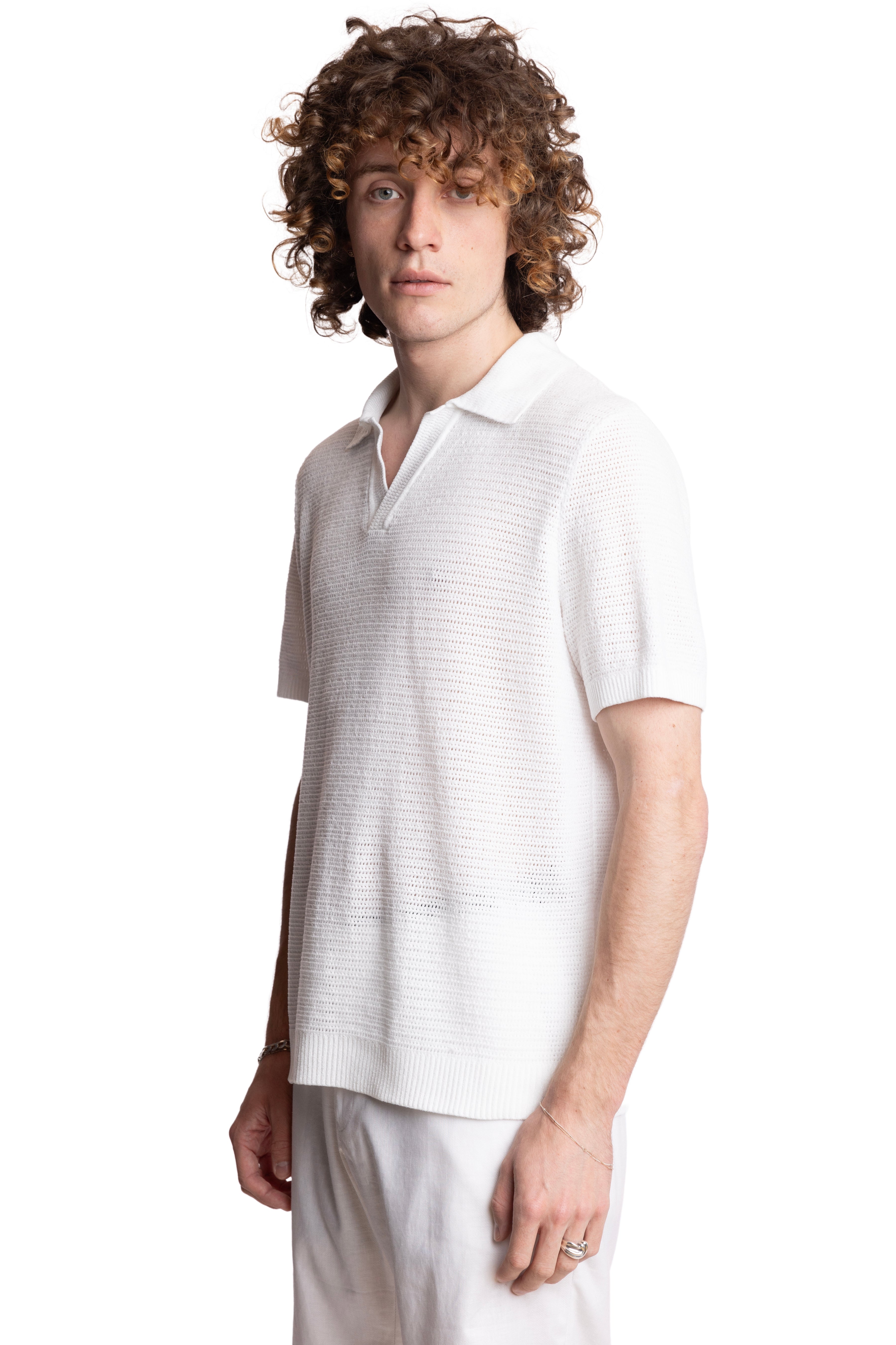 Johnny Collar Polo - White Chenille