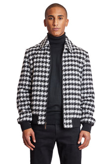  Dorian Collar Bomber Jacket - slim - Black/White Fuzzy Houndstooth