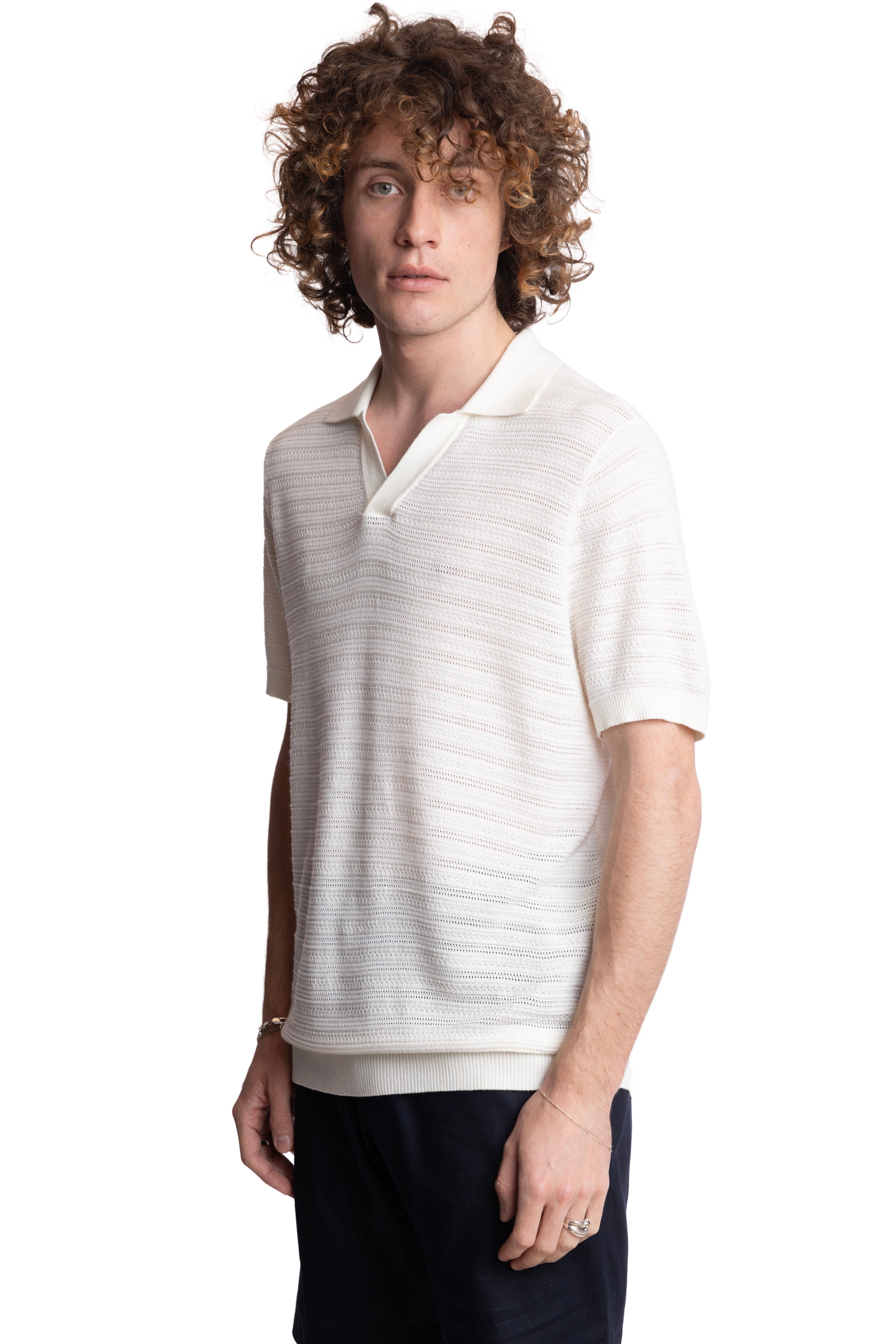 Johnny Collar 2 Tone Polo - Cream & White