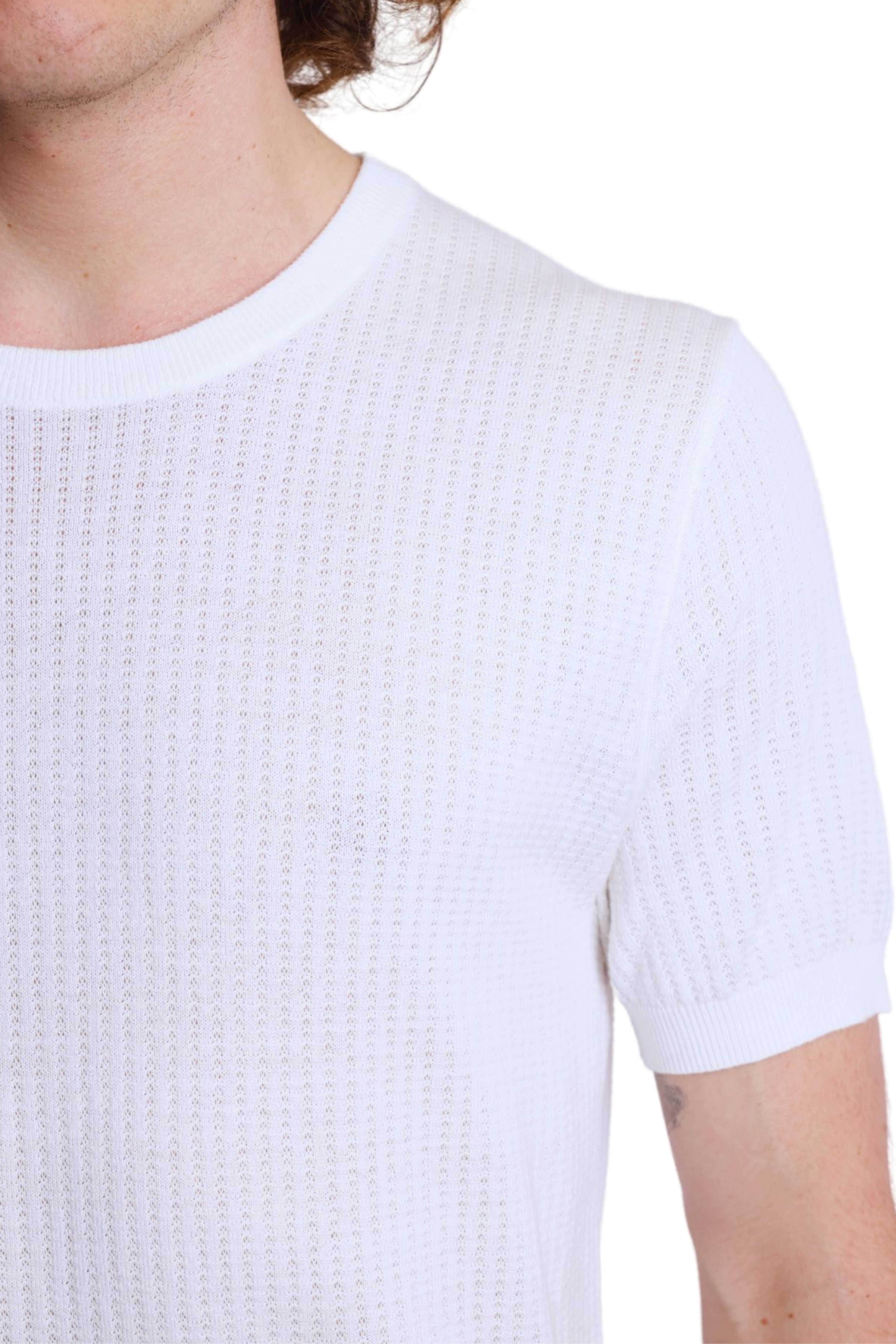 S/S Pointelle Crewneck - White