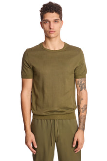  S/S Pointelle Crewneck - Olive