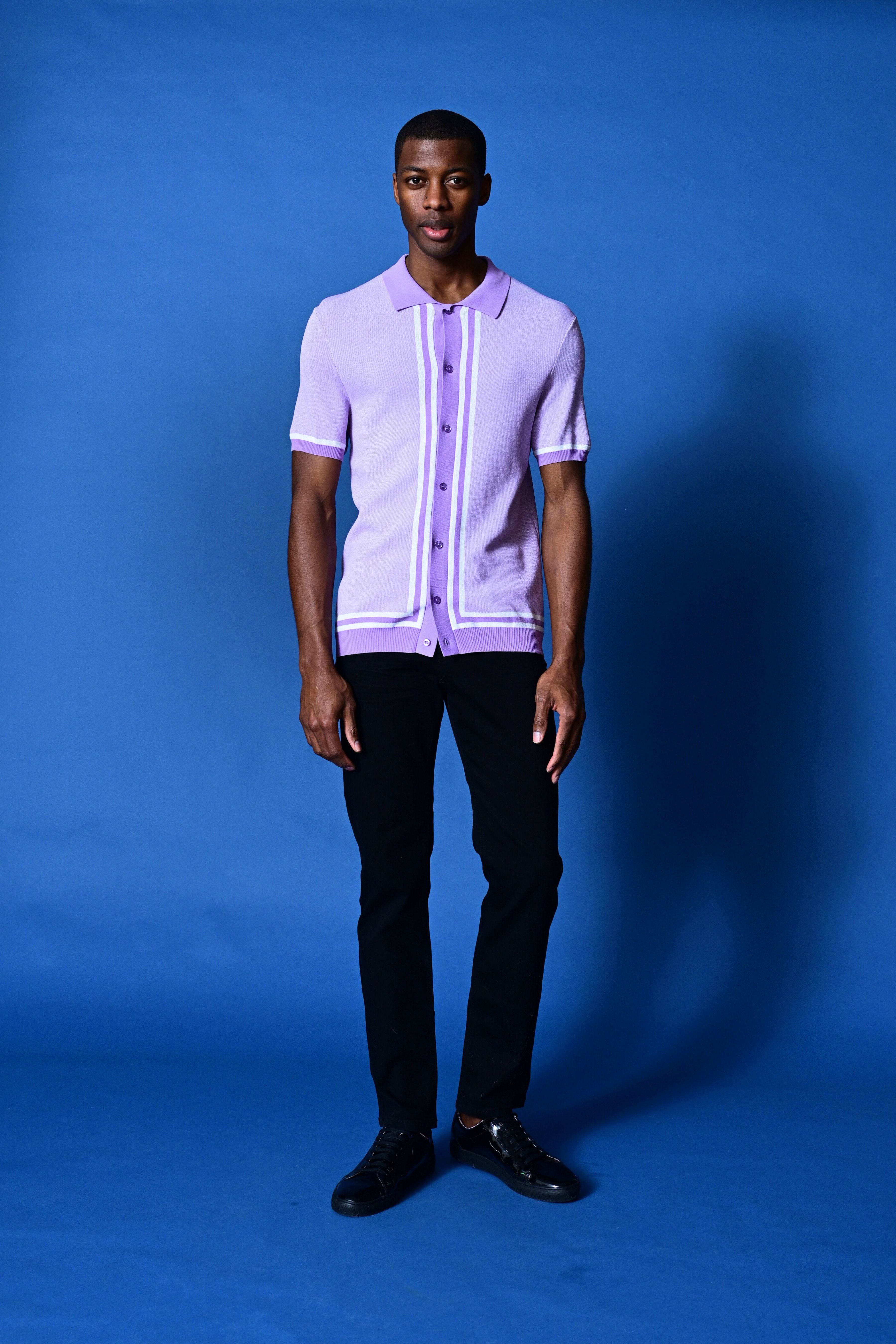 Full Placket Retro Polo - Lilac White