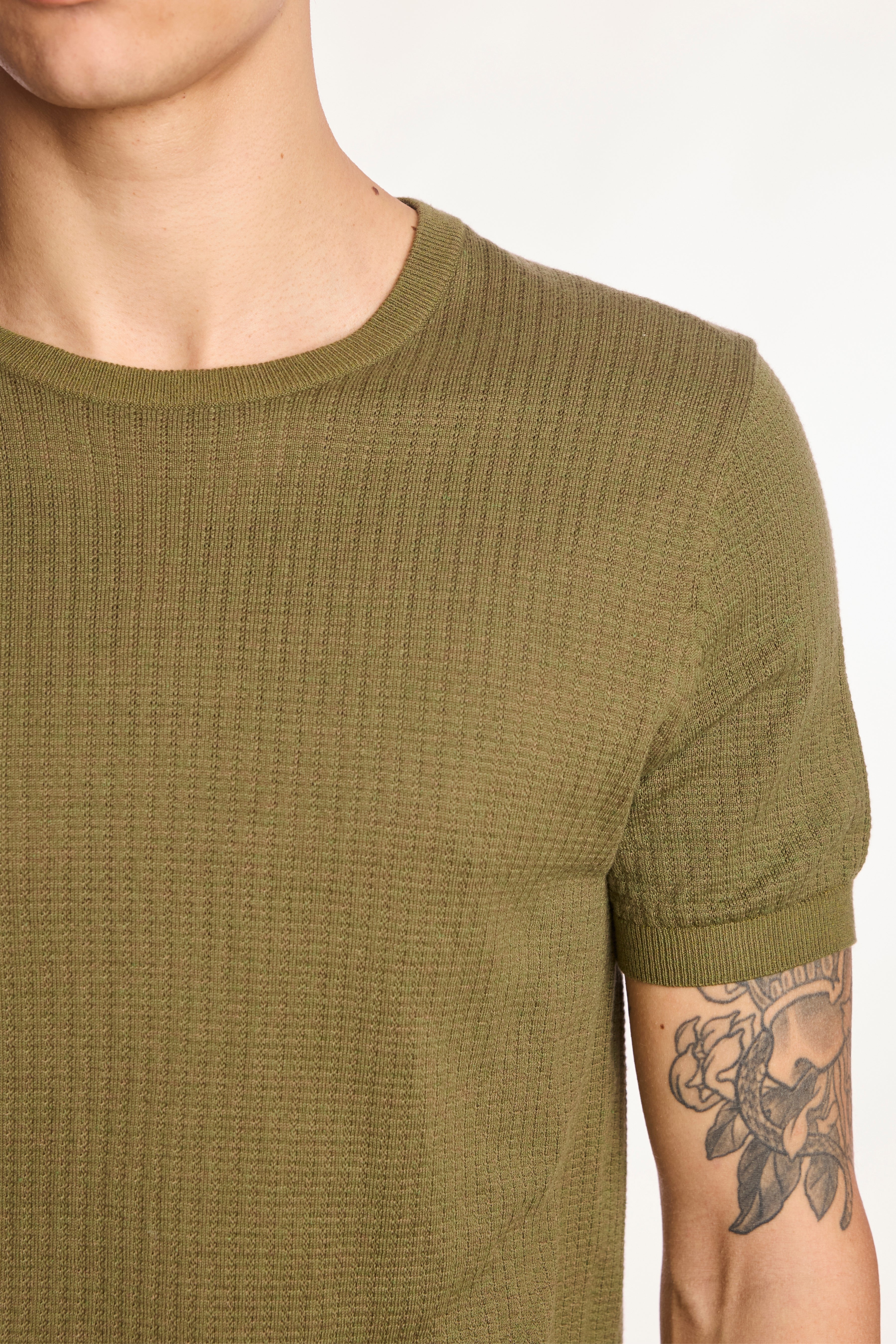 S/S Pointelle Crewneck - Olive