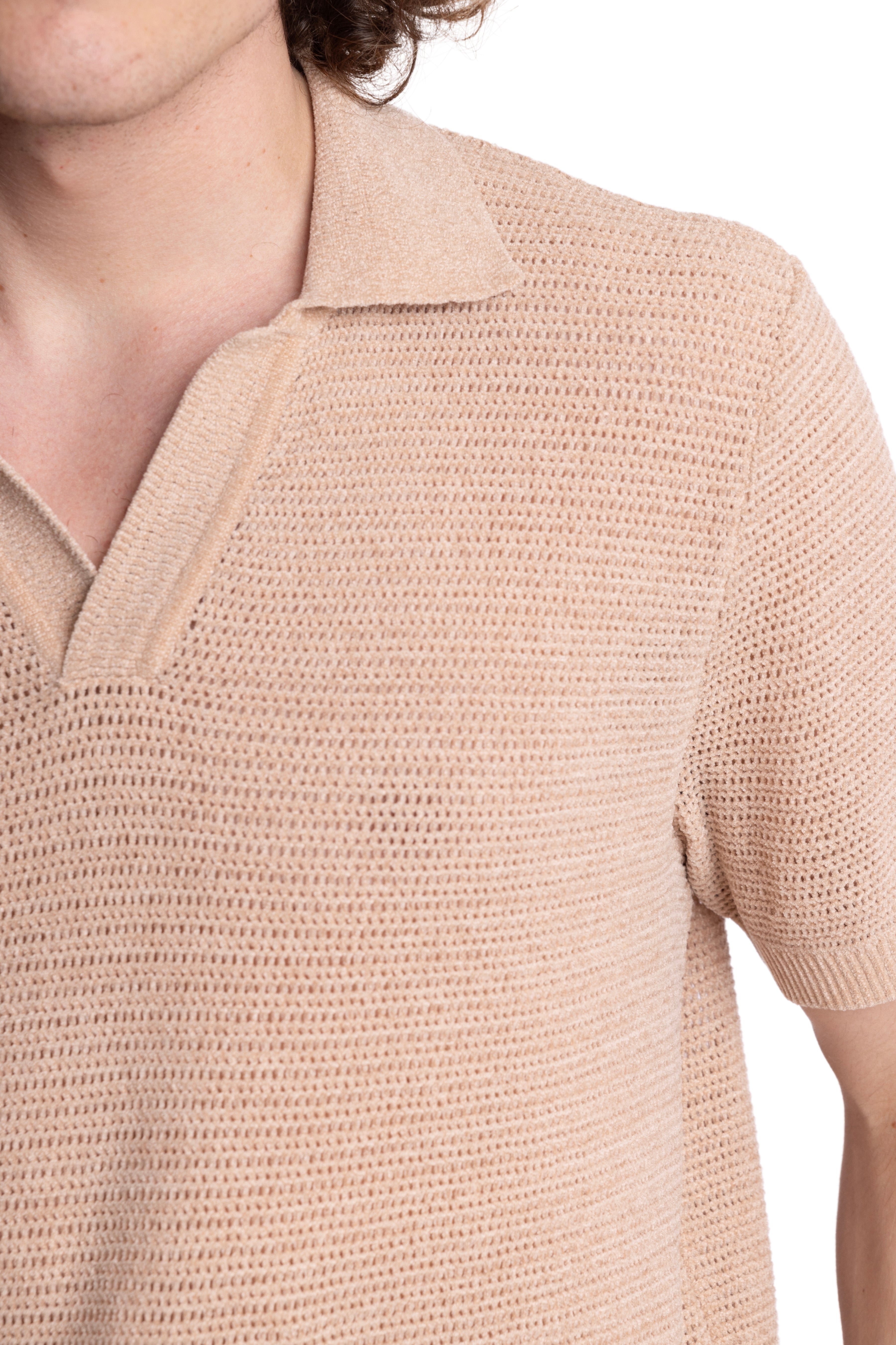 Johnny Collar Polo - Tan Chenille