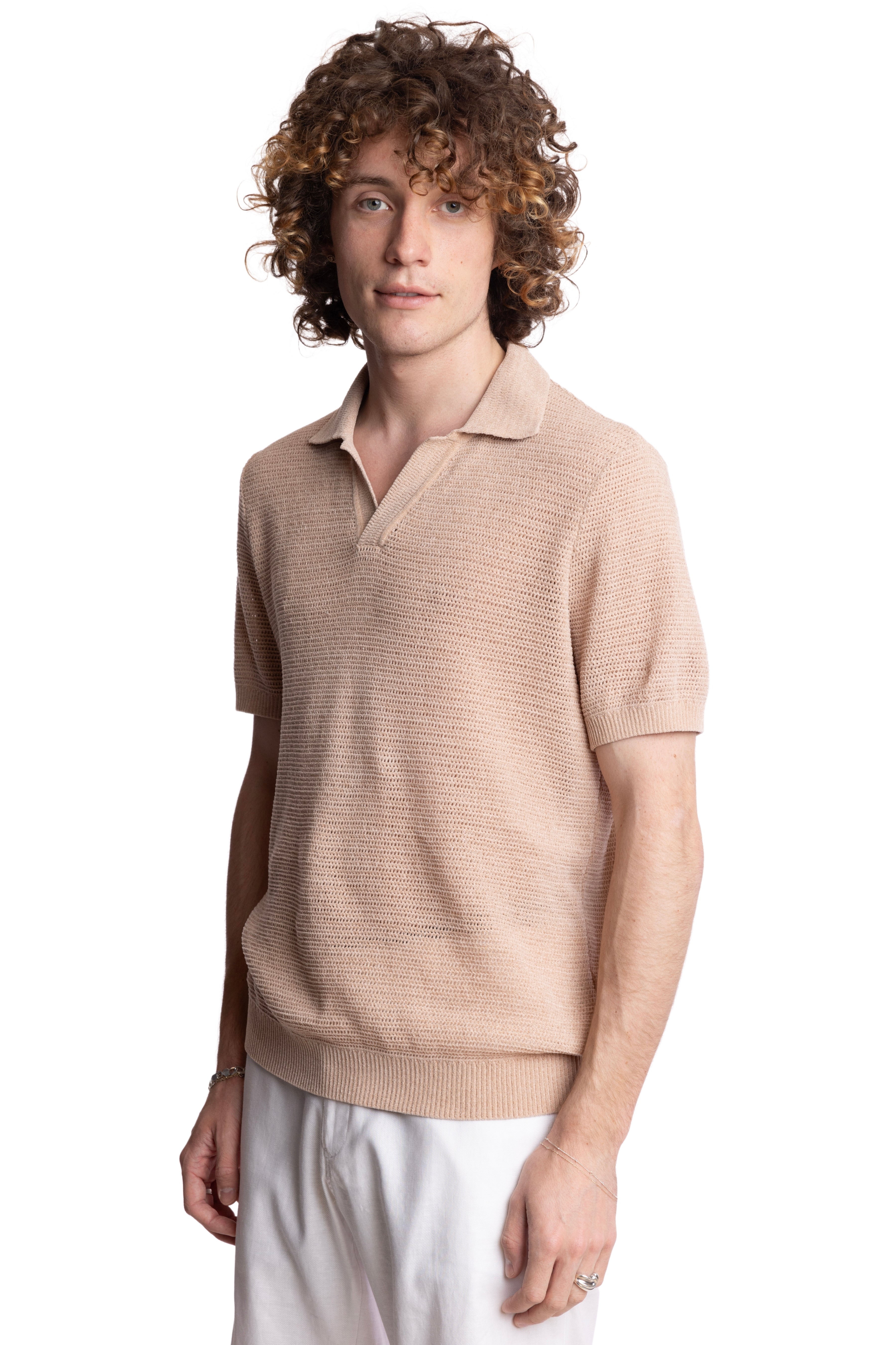 Johnny Collar Polo - Tan Chenille