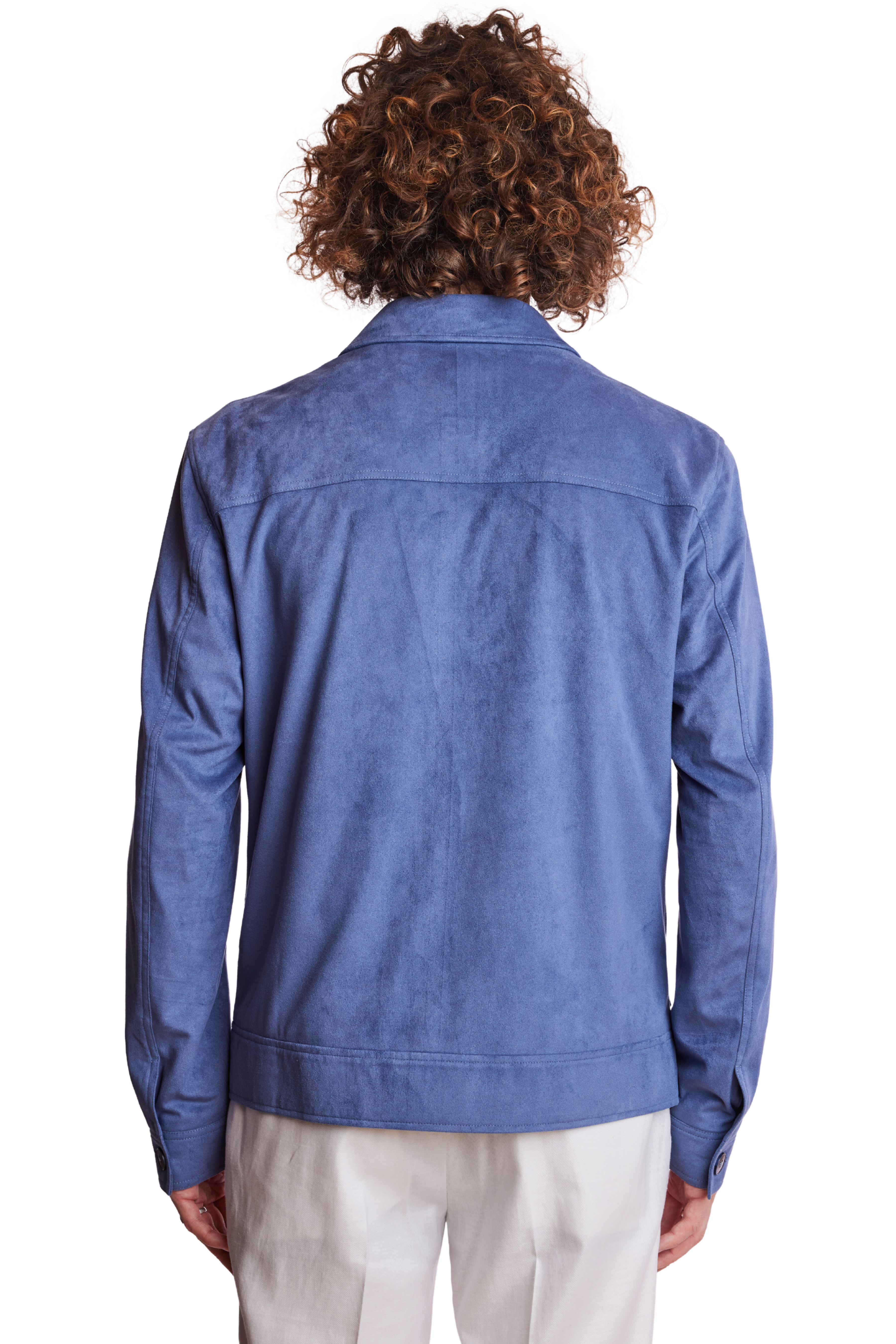 Milo Buttoned Bomber Jacket  - slim - Soft Blue Micro Suede