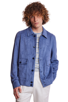  Milo Buttoned Bomber Jacket  - slim - Soft Blue Micro Suede