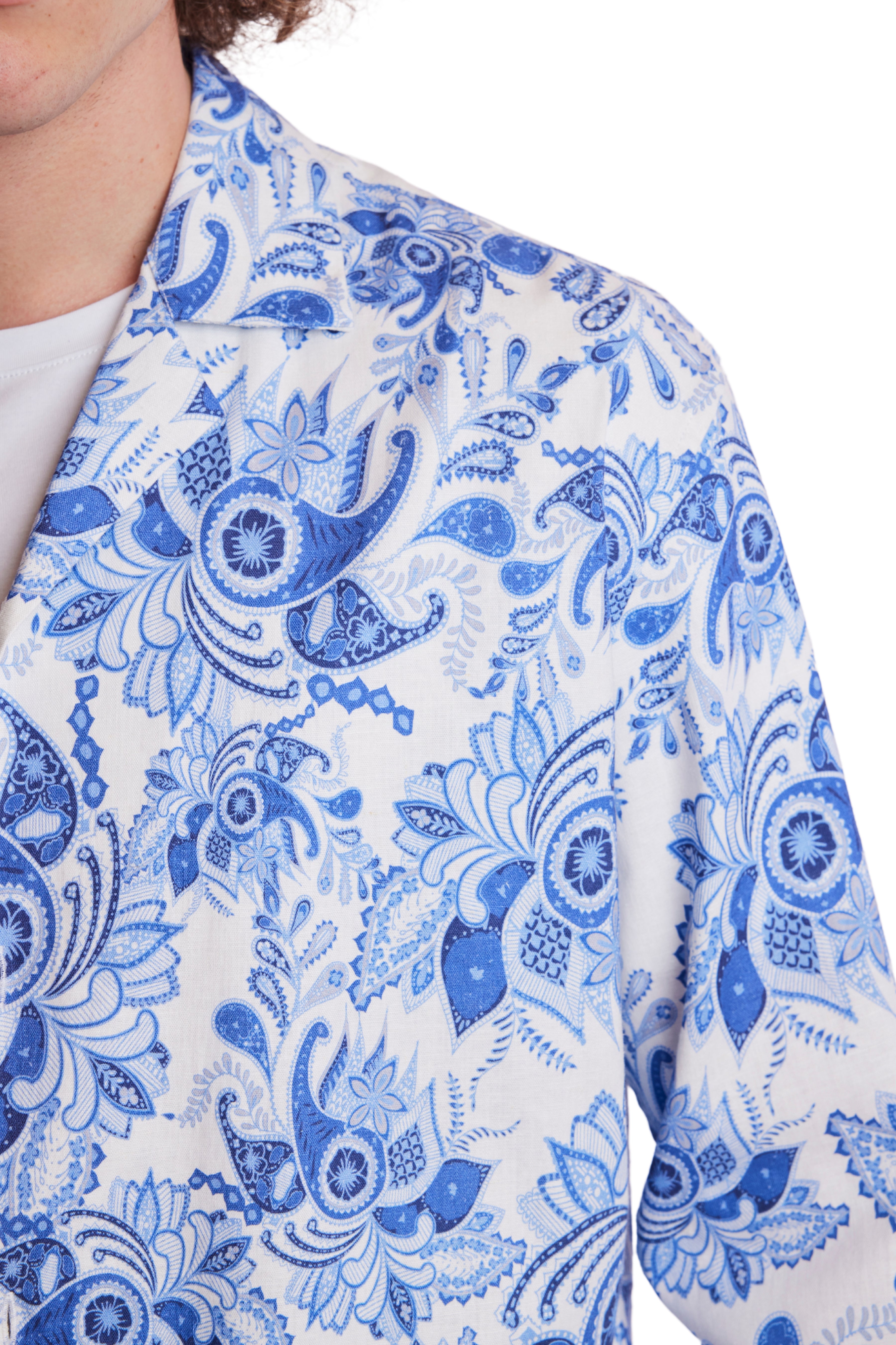 L/S Camp Collar Shirt - Indigo White Paisley