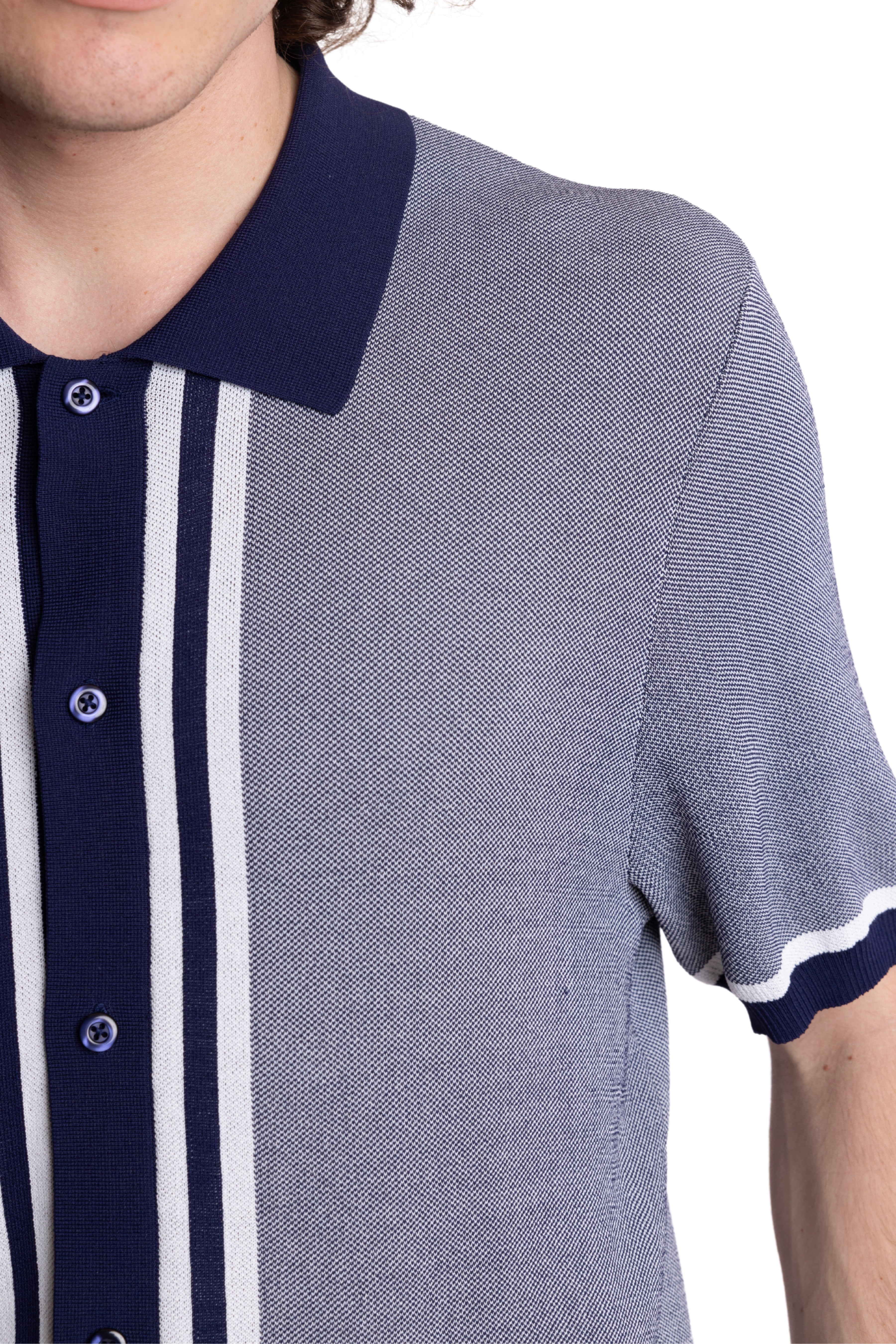 Full Placket Retro Polo - Navy White