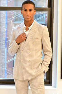  Soho Peak DB Jacket - slim - Tan White Pinstripes