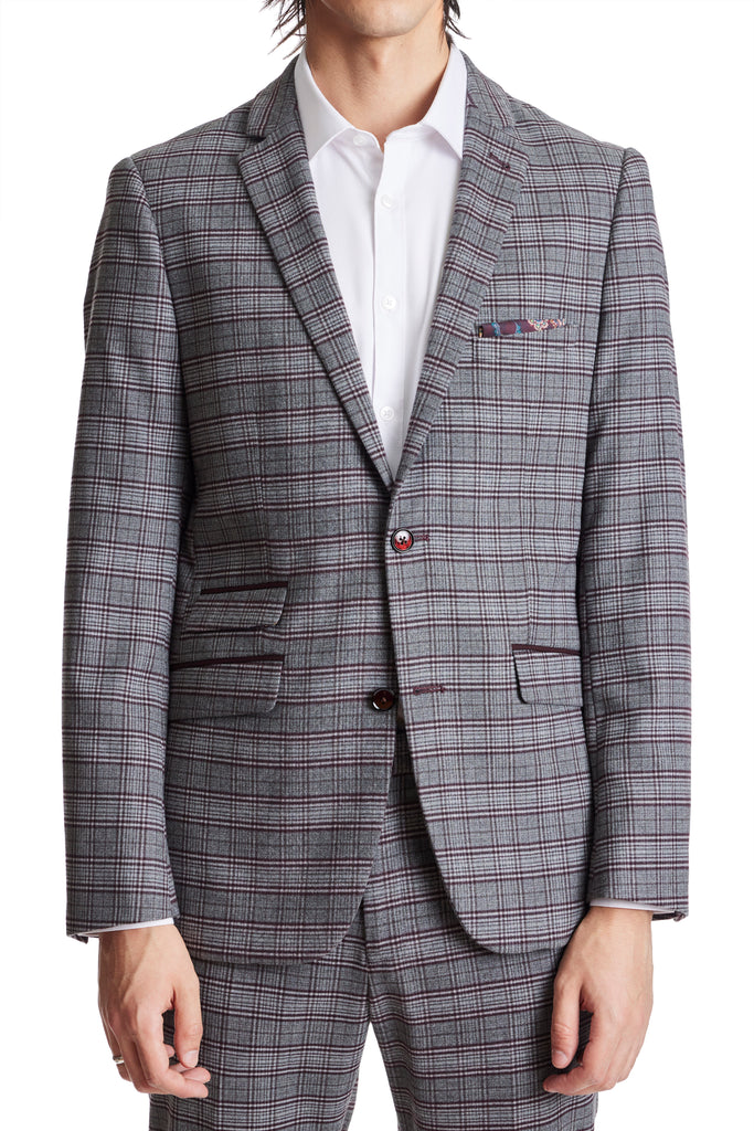 Dover Notch Jacket - slim - Grey Burgundy Check