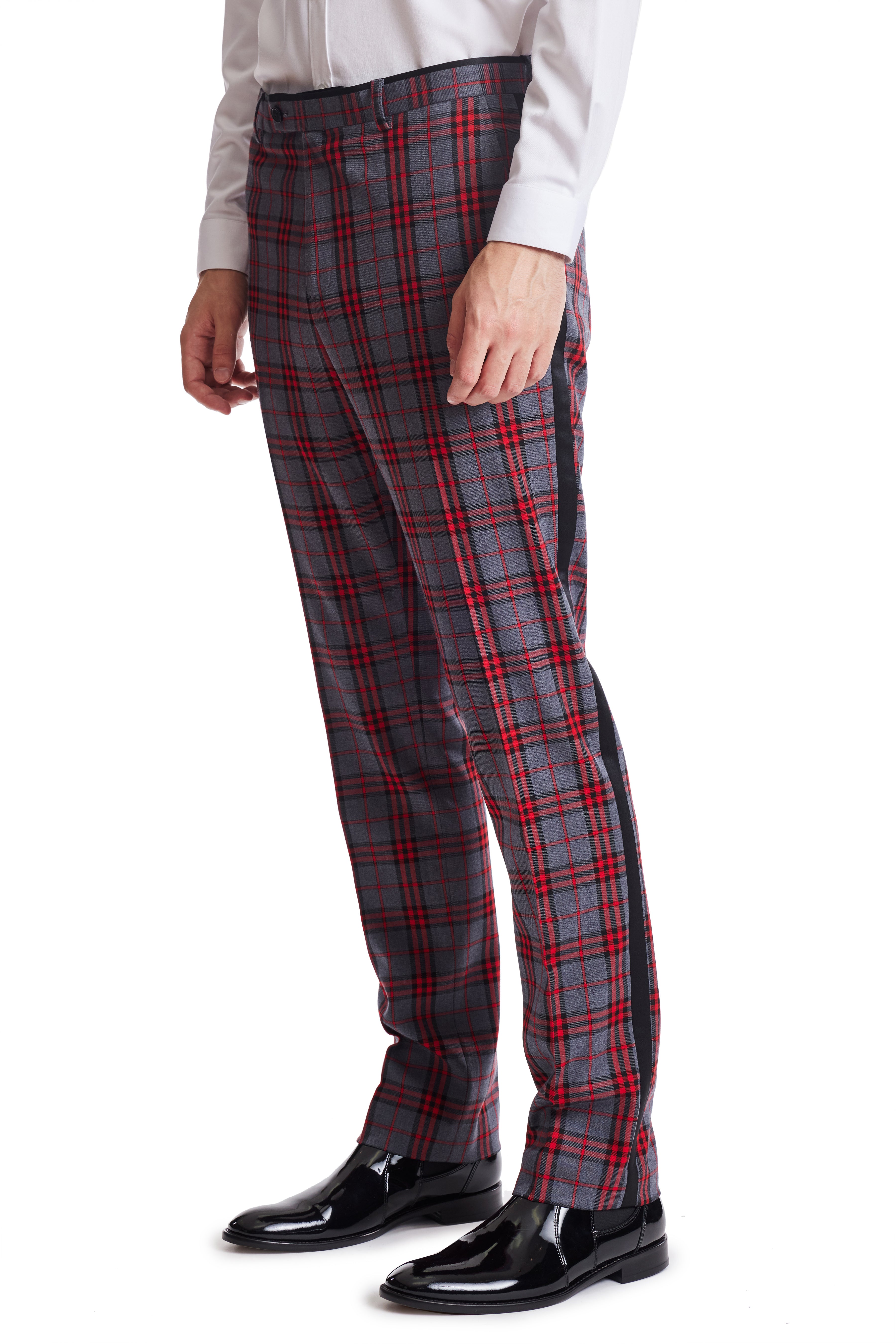 Tartan Check Pattern Slim Fit Red Trousers - Red | Benetton