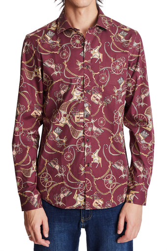 Samuel Spread Collar Shirt - Burgundy Coachman