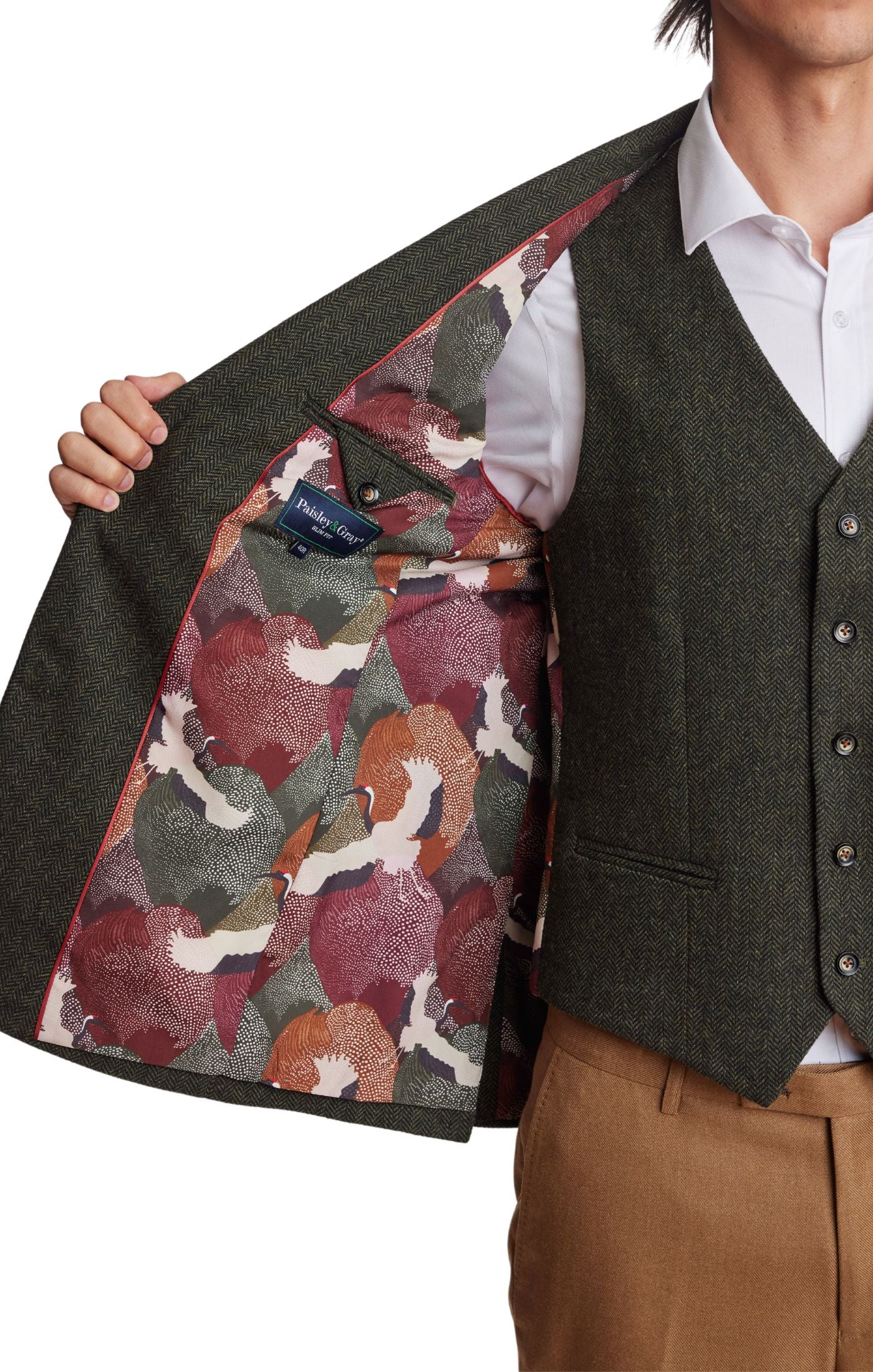 Dover Notch Elbow Ptch Jacket - slim - Loden Herringbone – Paisley & Gray