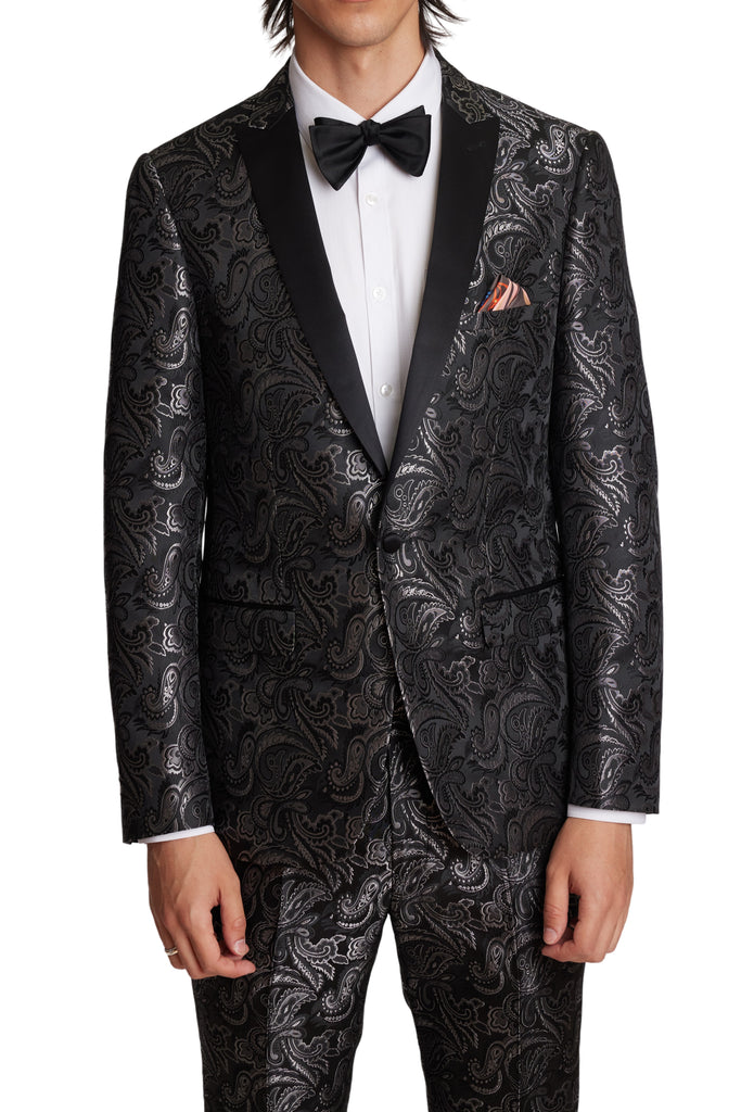 Black paisley print tuxedo jacket best sale