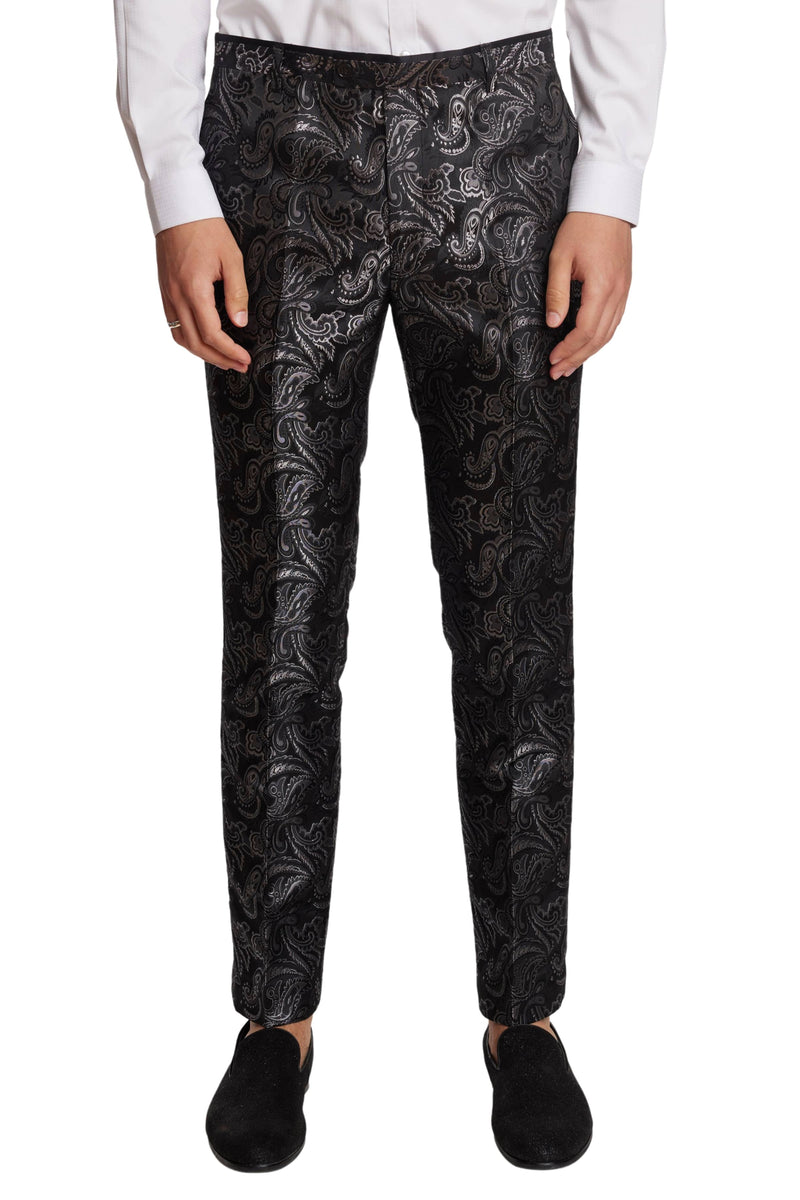 Sloane Tux Pants - slim - Black Silver Paisley – Paisley & Gray