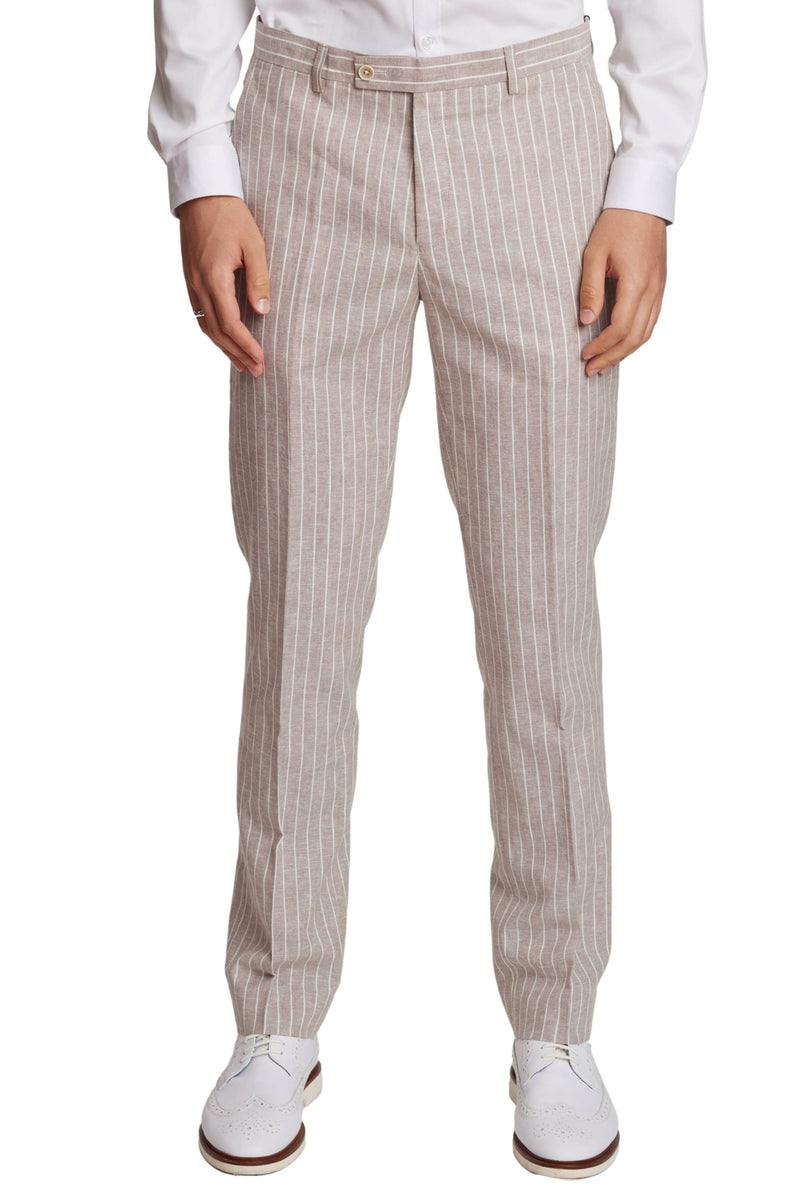 Downing Pants - slim - Tan White Pinstripes – Paisley & Gray