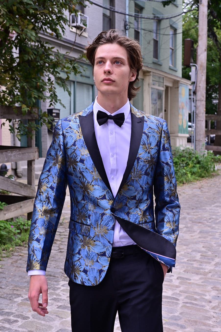 Grosvenor Peak Tux Jacket - slim - Navy Blue Gold Flower