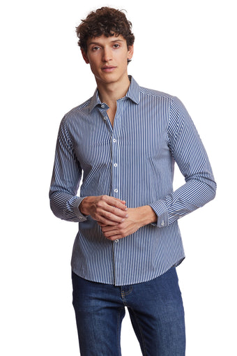 Samuel Spread Collar Shirt - Navy Stripe