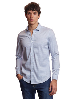  Samuel Spread Collar Shirt - White Blue Check