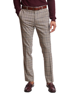  Downing Pants - slim - Tan Burgundy Plaid