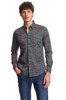  Brian Button Down Shirt - Blue Multi Paisley