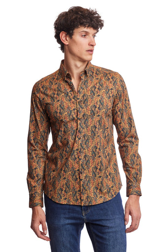 Brian Button Down Shirt - Golden Green Paisley