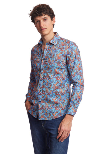 Samuel Spread Collar Shirt - Lt Blue Multi