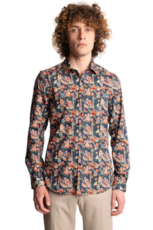  Samuel Spread Collar Shirt - Teal Peach Paisley