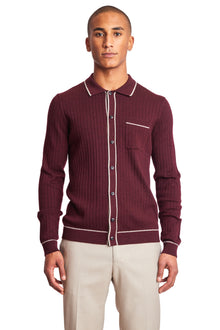  L/S Full Button Tipped Polo - Malbec