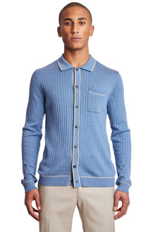  L/S Full Button Tipped Polo - Arctic Blue