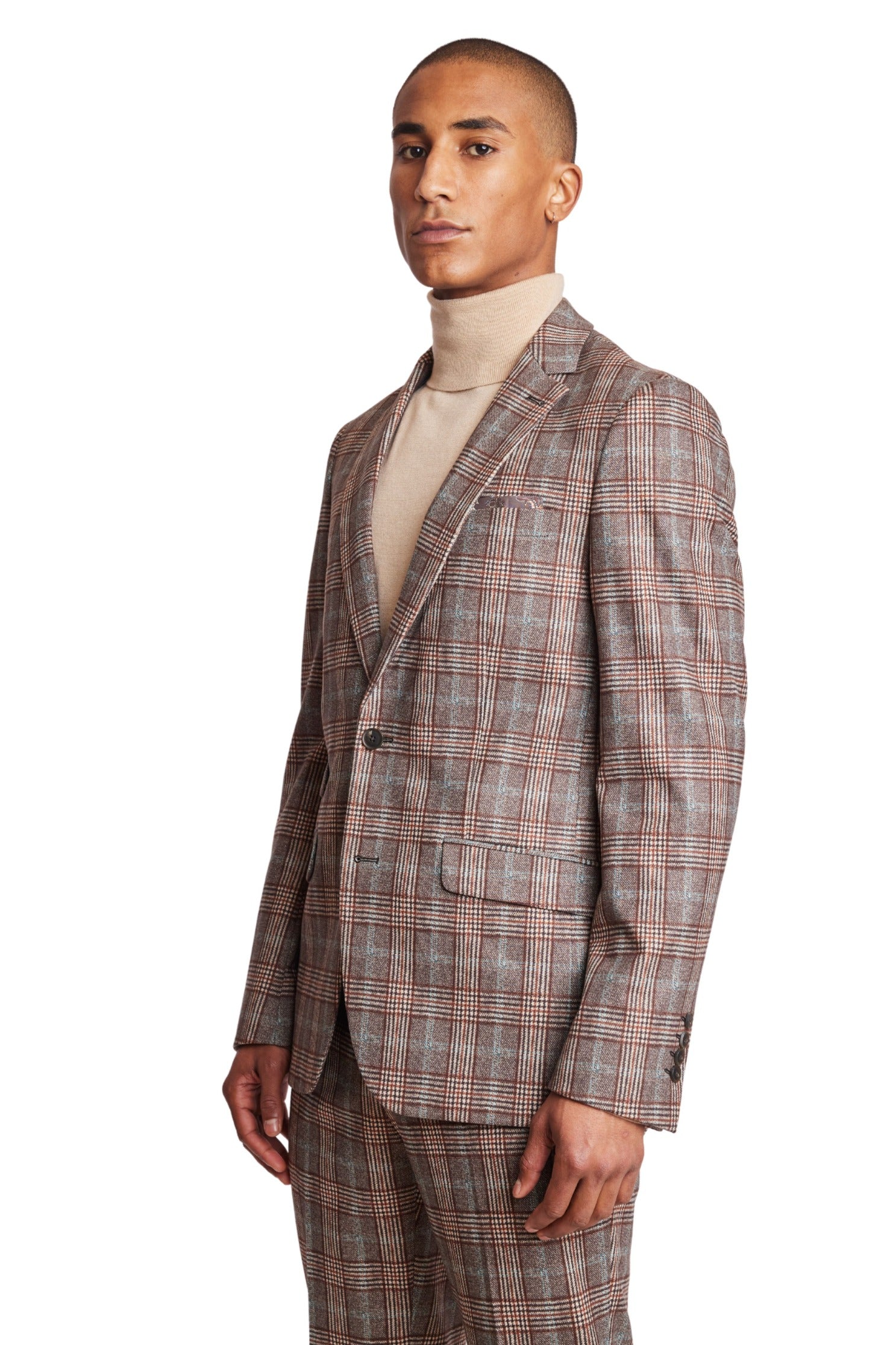 Dover Notch Jacket - slim - Brown Mint Plaid Knit