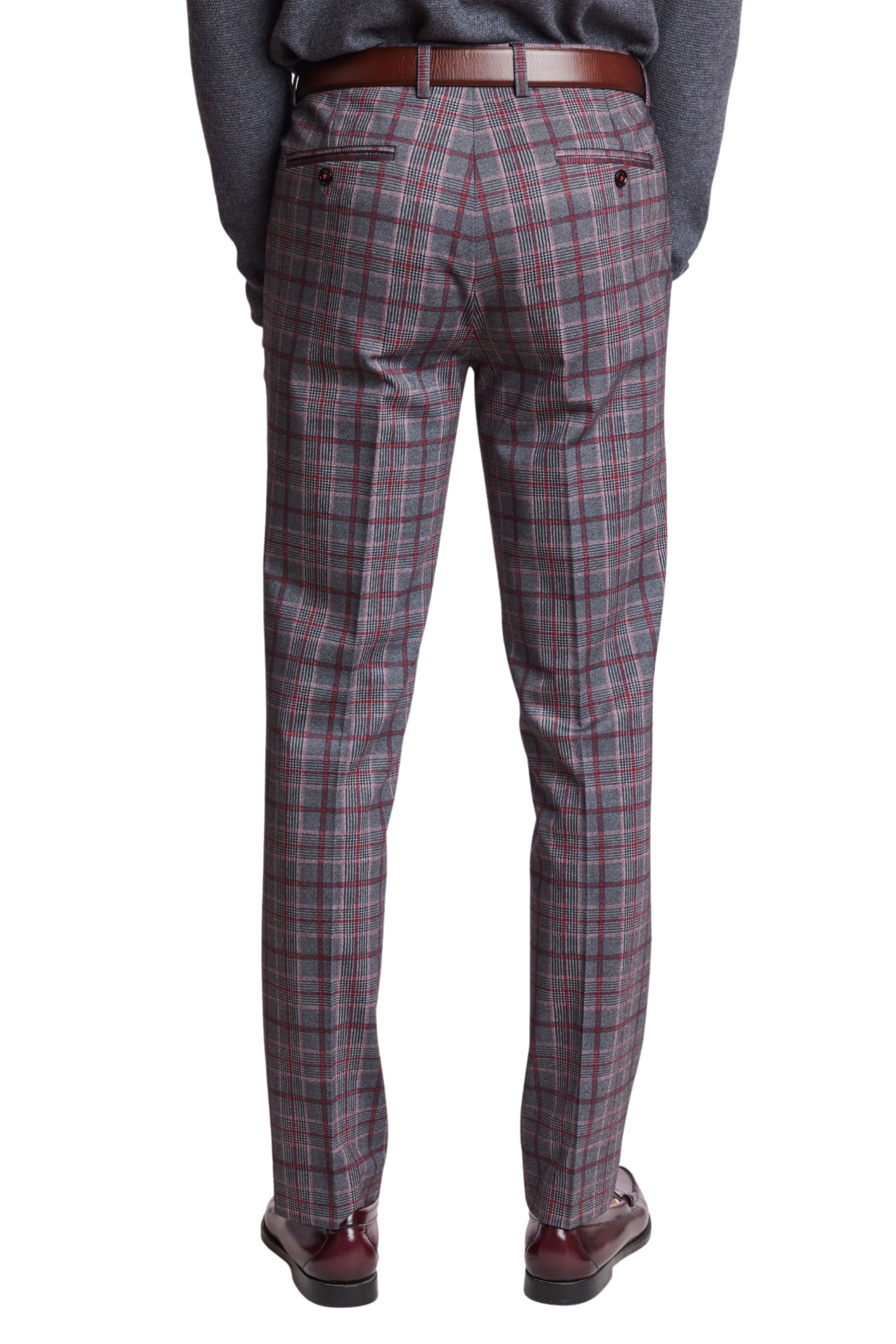 Downing Pants - slim - Charcoal Burgundy Pink Check